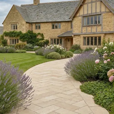 Light Travertine Tumbled Paving Patio Cobble Tiles