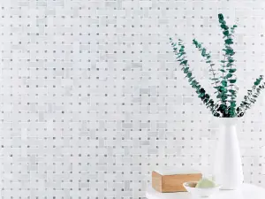 Carrara White - Platinum Grey Polished Marble Basket Weave Mosaic Tiles view 3