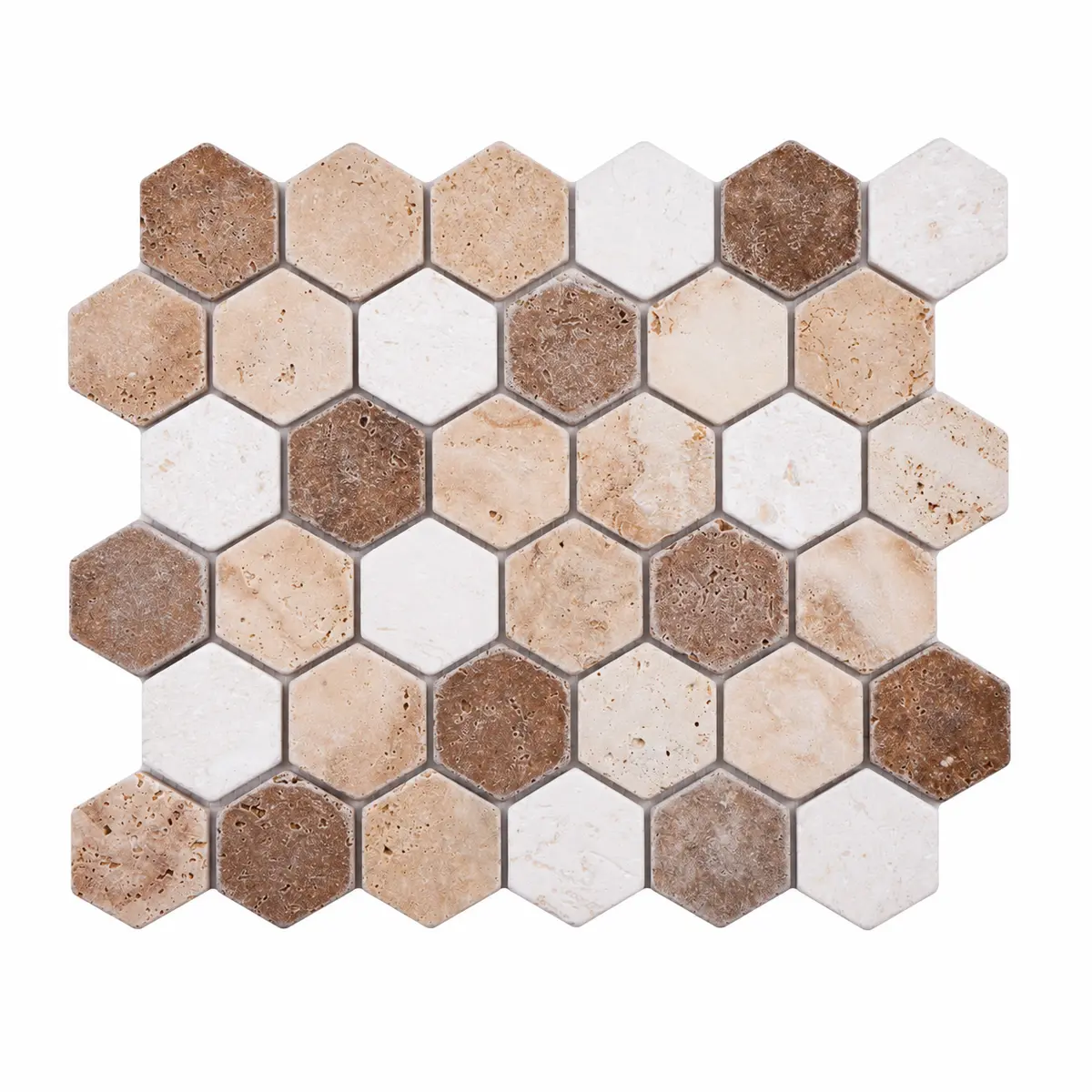 Mix Tumbled Travertine Hexagon Mosaic Tiles