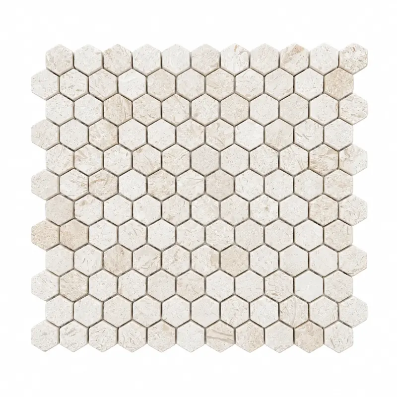 Shellstone Limestone Brushed Hexagon Mosaic Tiles 23x23