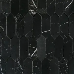 Nero Marquina Honed Marble Picket Mosaic Tiles view 2
