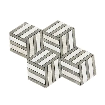 Split Hexagon Honed Creamy Beige - Rustic Green Limestone Mosaic Tile