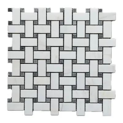 Dolomite - Platinum Grey Polished Marble Basket Weave Mosaic Tile