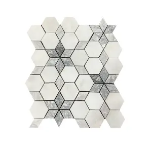 Carrara White - Platinum Grey Honed Starline Marble Mosaic Tiles view 1