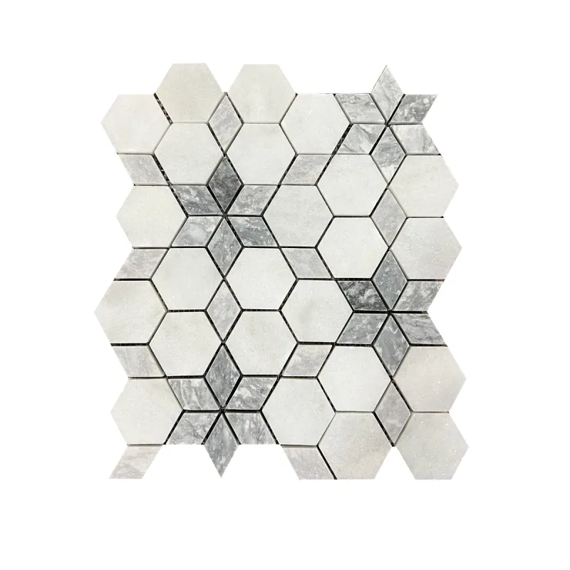 Carrara White - Platinum Grey Honed Starline Marble Mosaic Tiles