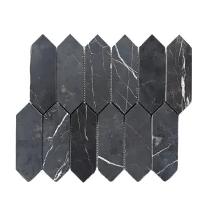 Nero Marquina Honed Marble Picket Mosaic Tiles view 1