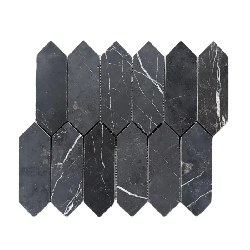 Nero Marquina Honed Marble Picket Mosaic Tiles