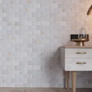 Calacatta Sugar Tumbled Marble Brick Mosaic Tiles view 2