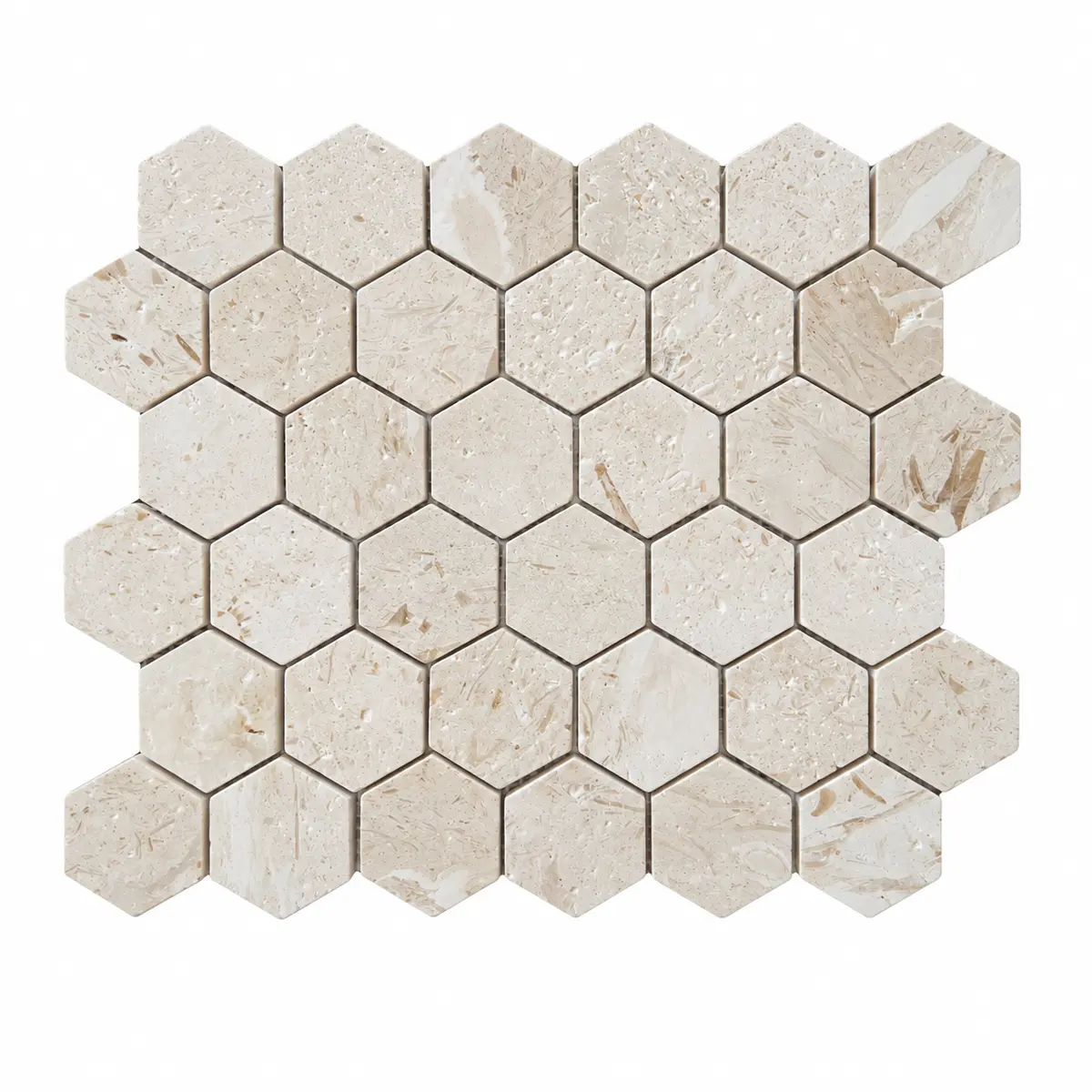 Shellstone Brushed Limestone Hexagon Mosaic Tiles 48x48