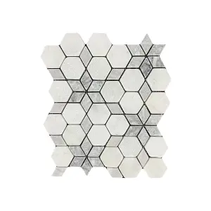 Carrara White - Platinum Grey Tumbled Marble Starline Mosaic Tiles view 1