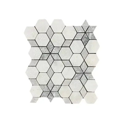 Carrara White - Platinum Grey Tumbled Marble Starline Mosaic Tiles
