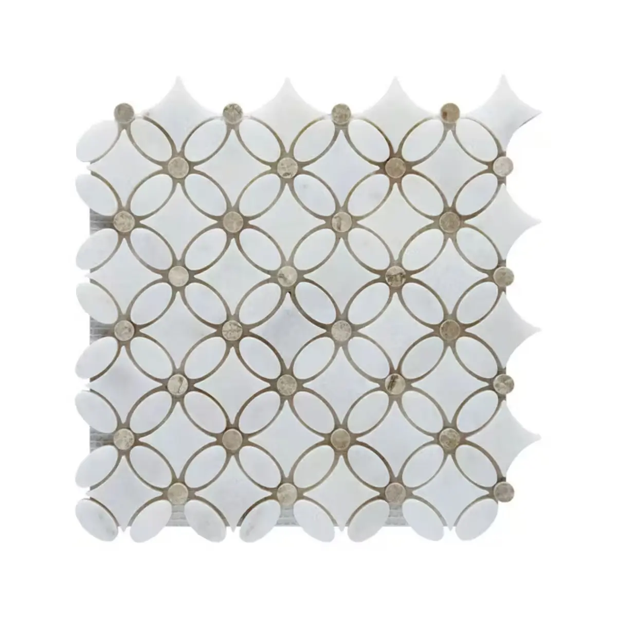 Carrara White- Silver Shadow Polished Marble Flower Mosaic Tiles