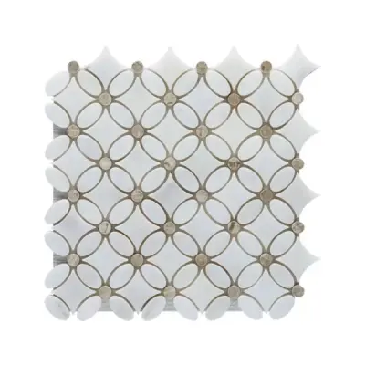 Carrara White - Silver Shadow Polished Marble Flower Mosaic Tiles