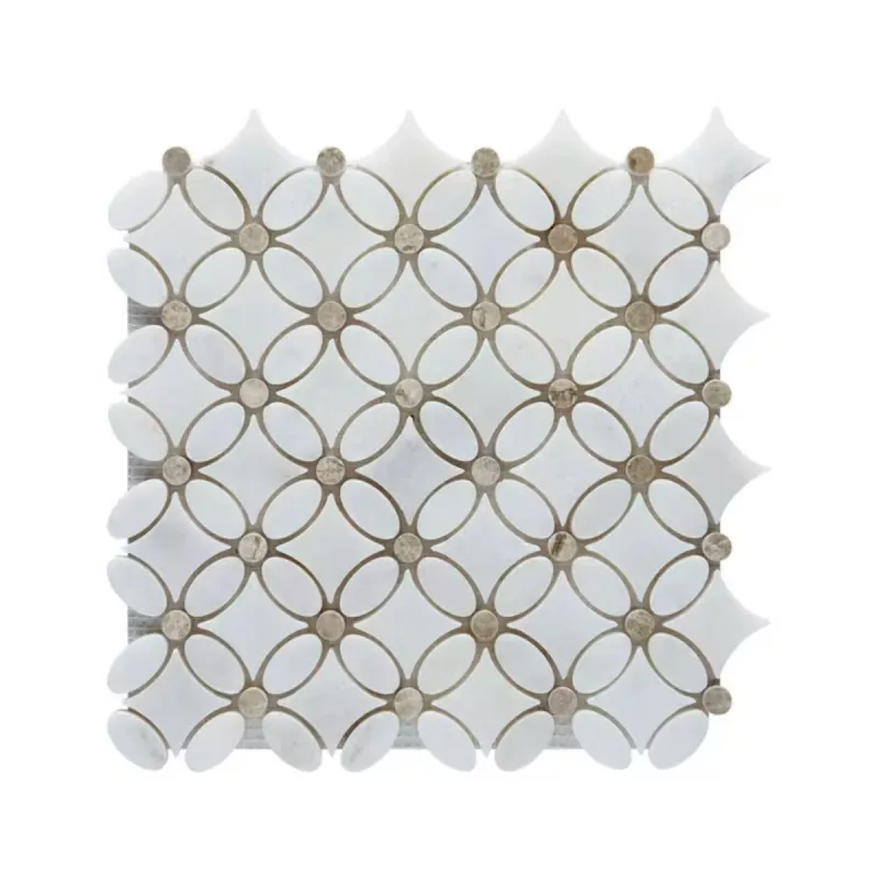 Carrara White- Silver Shadow Polished Marble Flower Mosaic Tiles