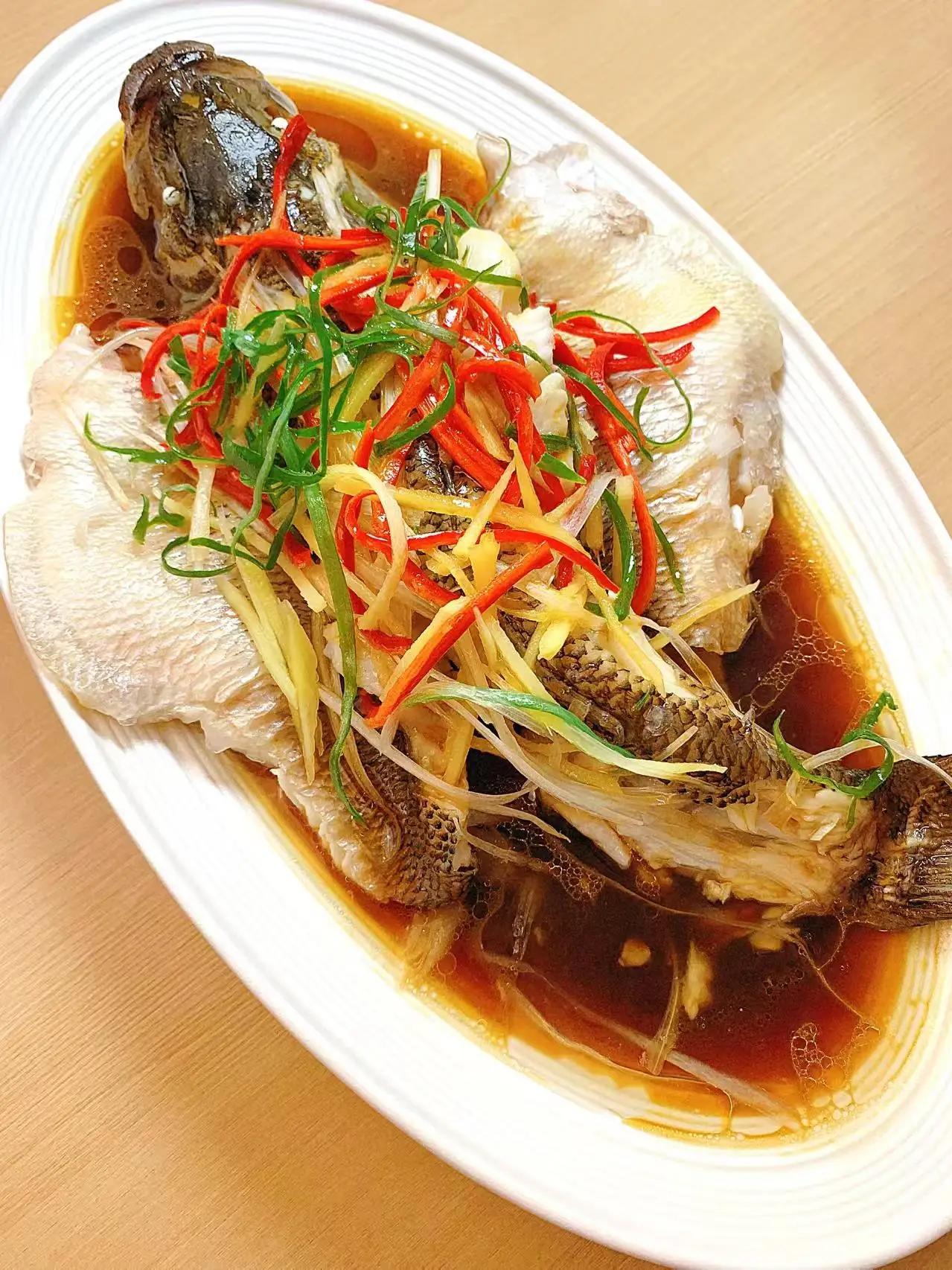 Steamed Sea Bass with Ginger & Soy