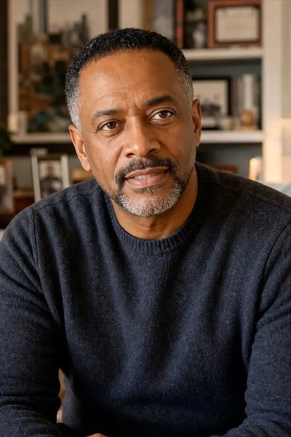 Marcus, an AI-created HealthConvos character, seated at home.