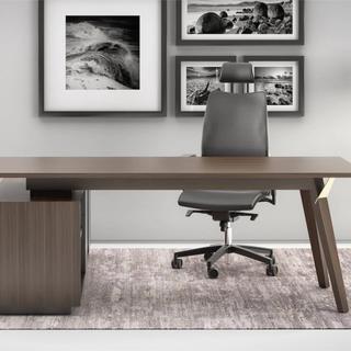 Executive desk with black leather chair