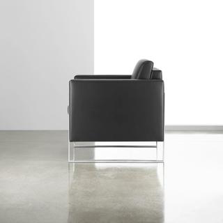 International II black leather chair with chrome legs side profile