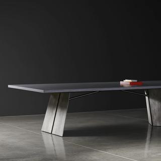 Tryg conference table in gray and light wood with books on top