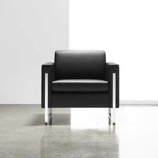 International II black leather chair with chrome legs front profile