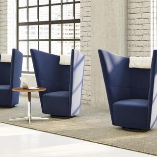 Blue privacy chair with ottoman