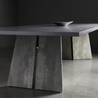 Tryg conference table in gray and light wood side profile