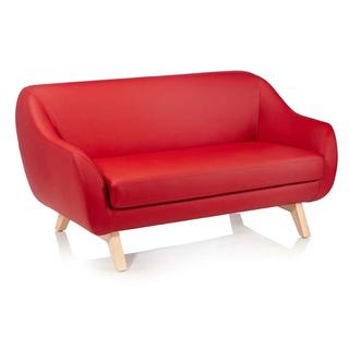 Red sofa with wood legs
