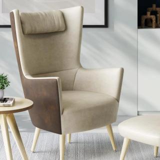 Two tone brown chair with wooden legs