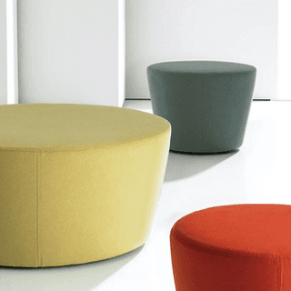 Yellow, green, and red ottomans