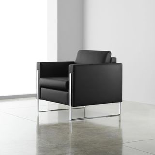 International II black leather chair with chrome legs side profile