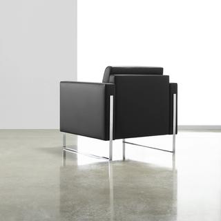 International II black leather chair with chrome legs rear profile rear