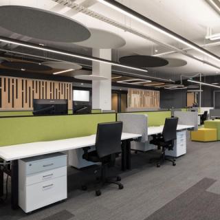 Lime green desk dividers for a two-person desk