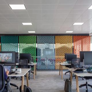 Vertical acoustic screens in a variety of colors