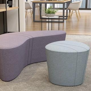 Purple and blue seating in office