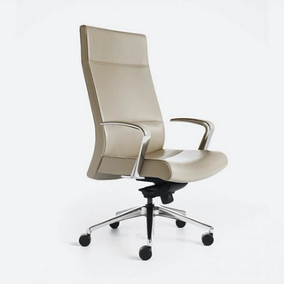 Leather white executive chair on wheels