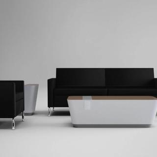 Black sofas with white table