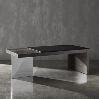 Bau bench with wood and chrome legs side profile