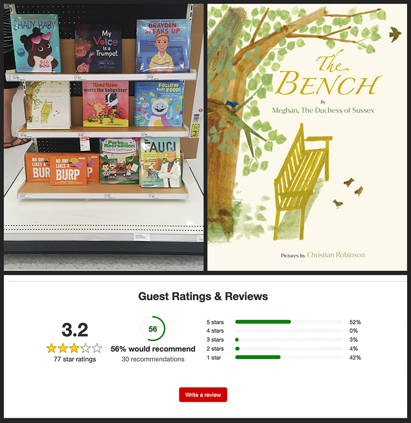 1. Photo taken August 2021 by a member of the Discord. | 2. The Bench by Meghan, The Duchess of Sussex | 3. Ratings Overview at Target.com