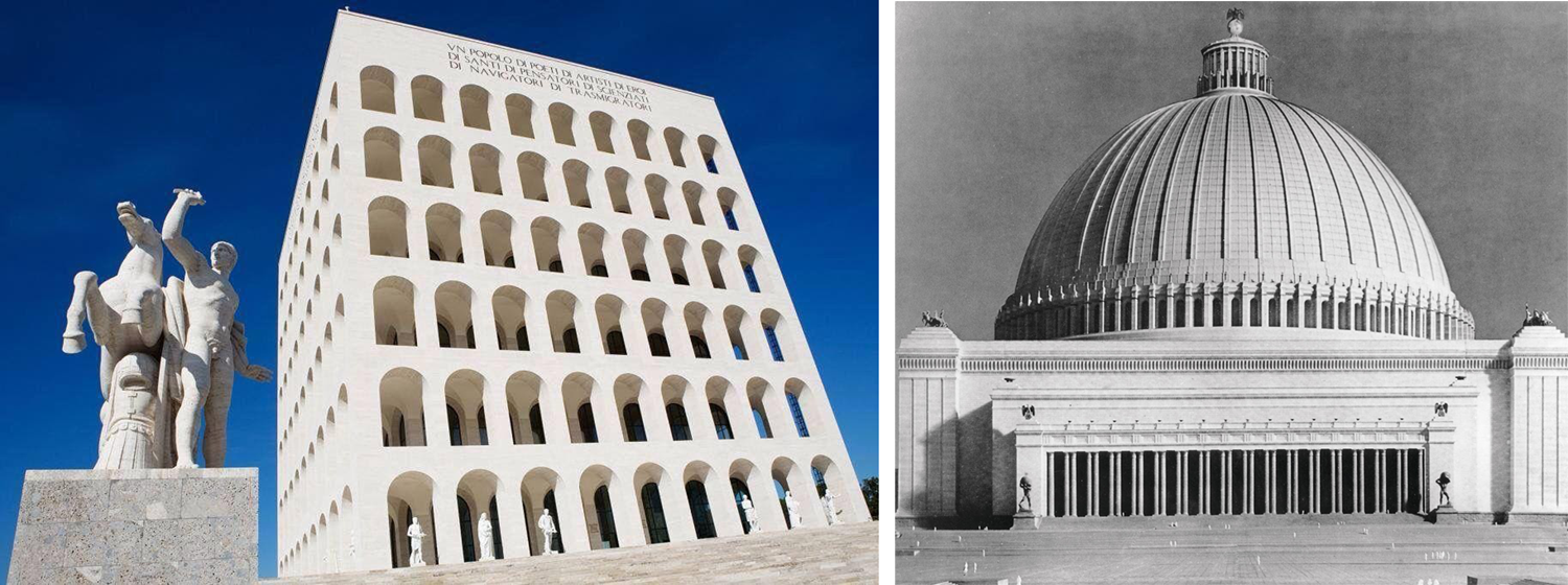 Left: Palace of Italian Civilization, Rome, 1940. Right: Volkshalle, planned for Berlin, never completed.
