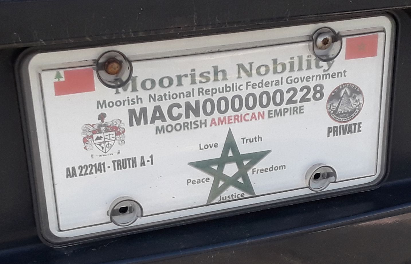 Moorish Sovereign Citizen’s license plate