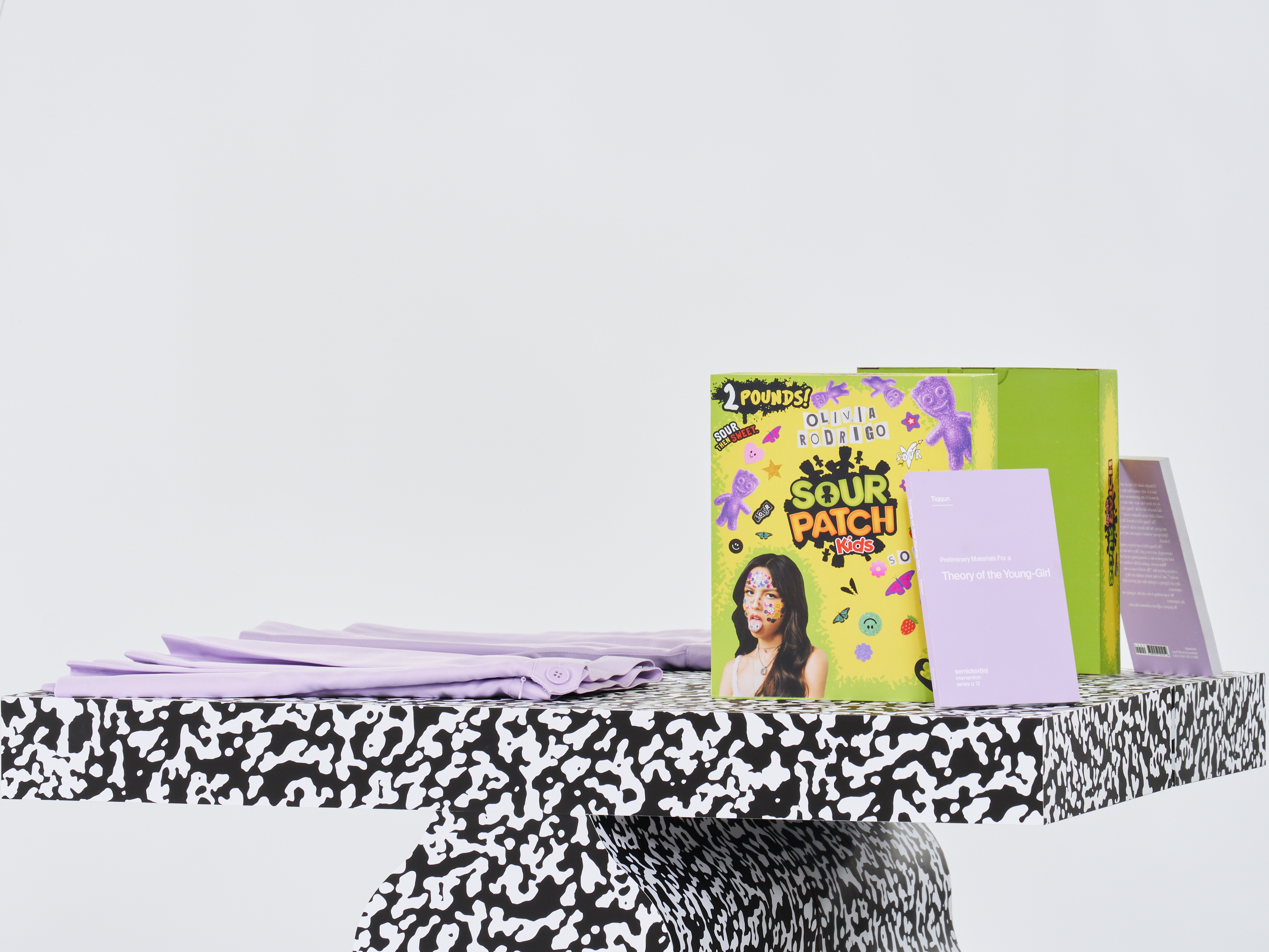 Altar For The Young-Girl (Detail), 2022, MDF, Sintra, Inkjet on Vinyl, Enamel Paint, Mirror, Fixtures, Deadstock American Apparel “Foxglove” Violet Tennis Skirt
