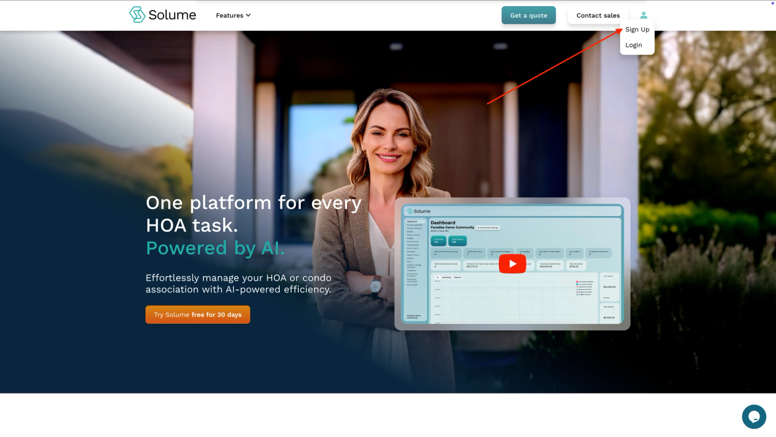 A screenshot with an arrow pointing to the icon to click for signing up.