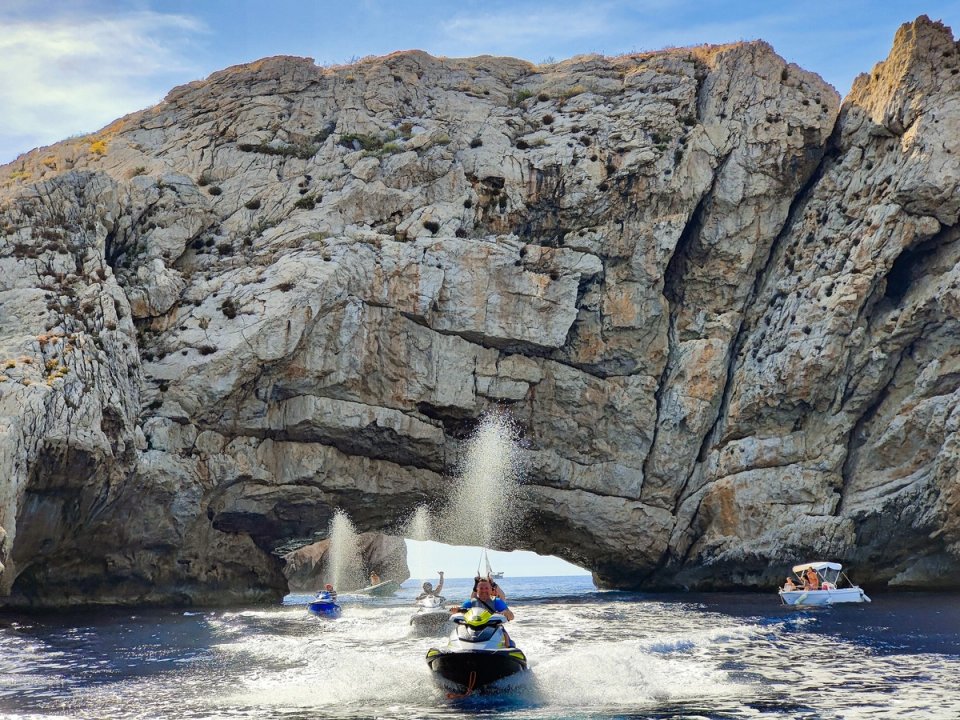Ibiza incentive trip group riding jetskis on the Mediterranean