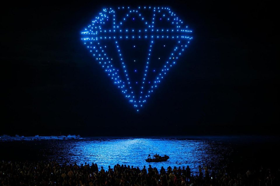 Drone show over the Barcelona skyline during a company incentive trip organised by Nessout