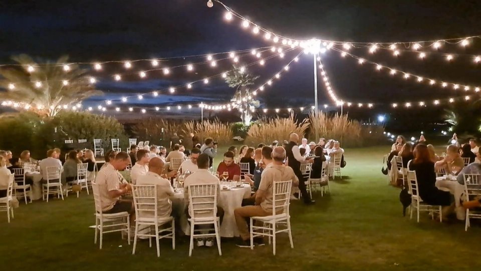 Malaga Spain company trip open air dinner in gardens