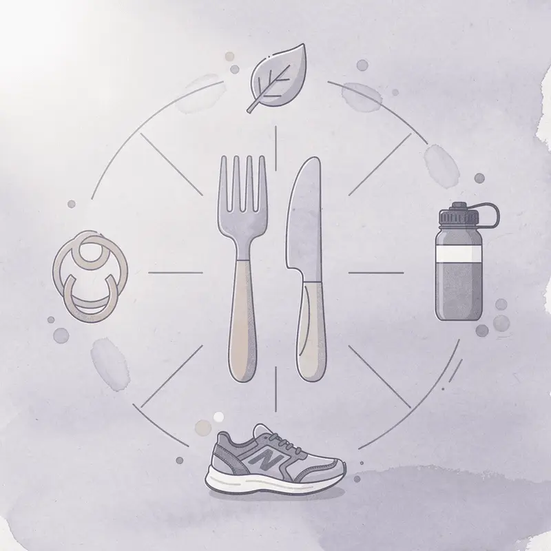Icon hub showing GLP-1 therapy connected to four supporting daily habits