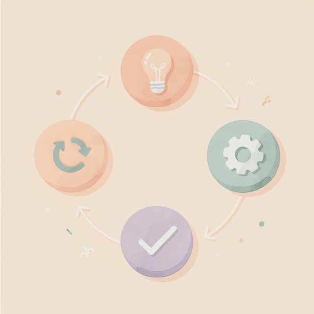 Cycle of daily GLP-1 habits including dosing, meals, hydration, movement, and tracking