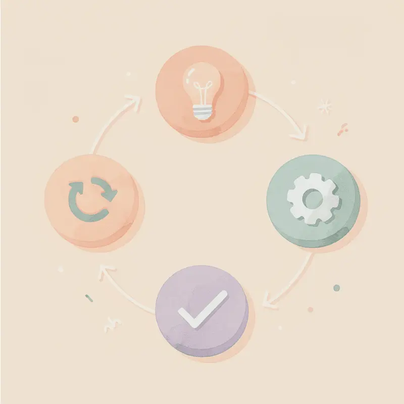 Cycle of daily GLP-1 habits including dosing, meals, hydration, movement, and tracking