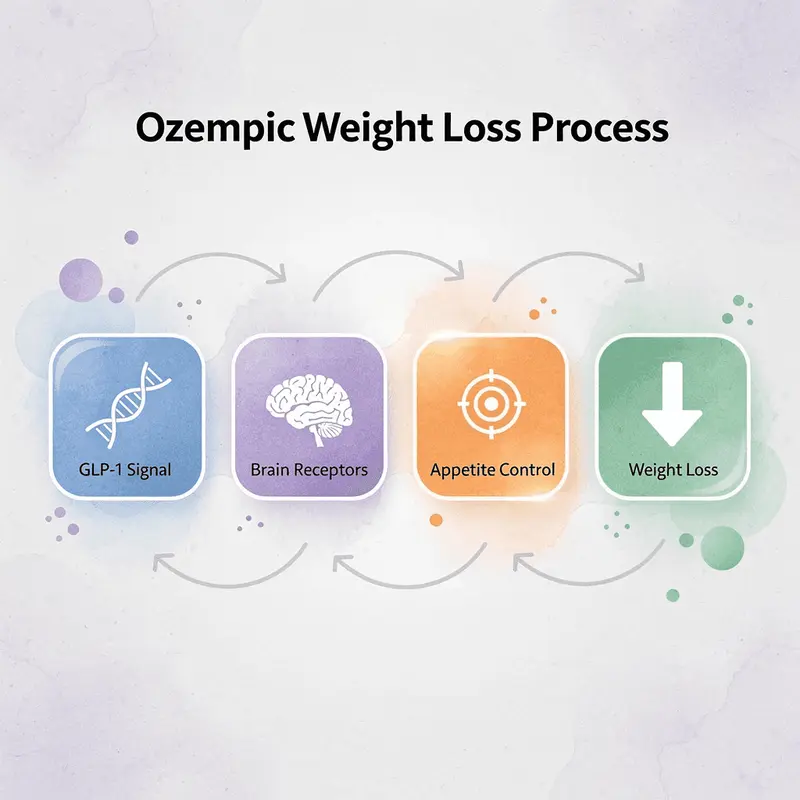 Process flow showing how Ozempic leads to weight loss