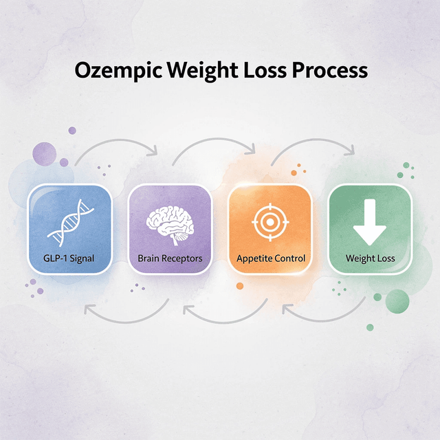 Process flow showing how Ozempic leads to weight loss